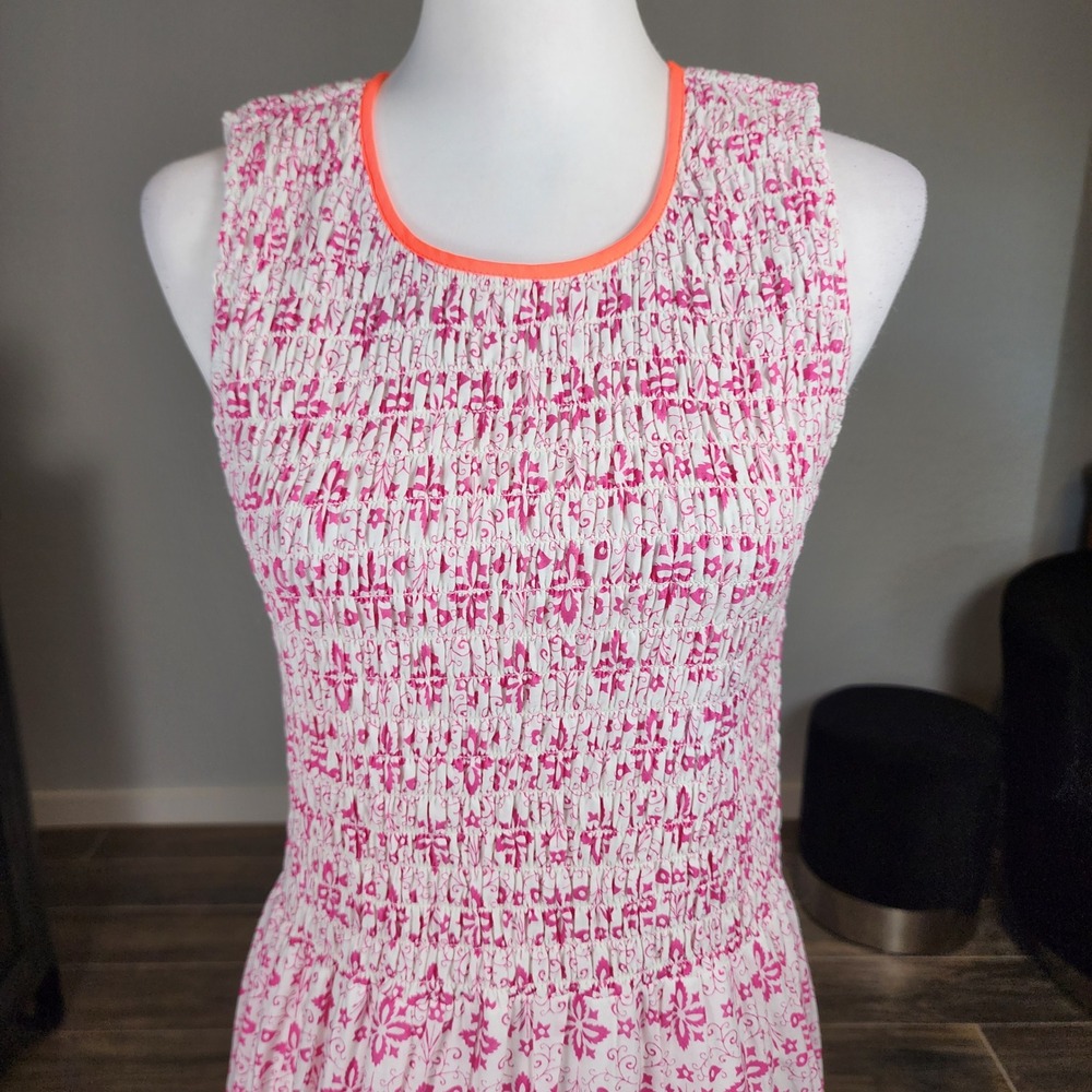 Boden Maxi Dress Womens 10 Pink White Floral Smocked Cotton Cottage Casual Boho - Picture 3 of 11